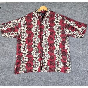 Puritan‎ Mens XLarge Burgundy Tiki Floral Hawaiian Shirt Button Up Short Sleeve